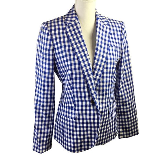 J. Crew NWT Campbell 100% Linen Blazer Jacket Blue White Gingham Size 4 - Picture 2 of 9